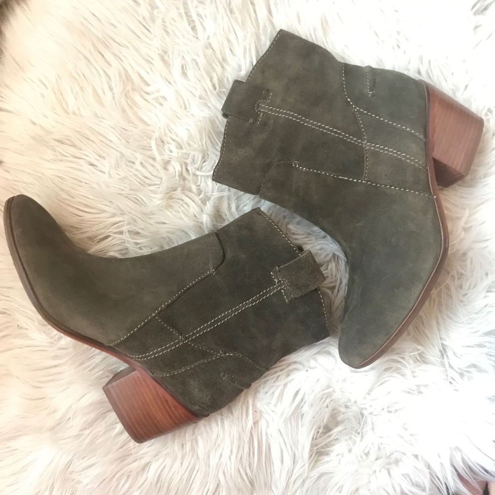 Vince Camuto Suede Booties Olive Green Leather